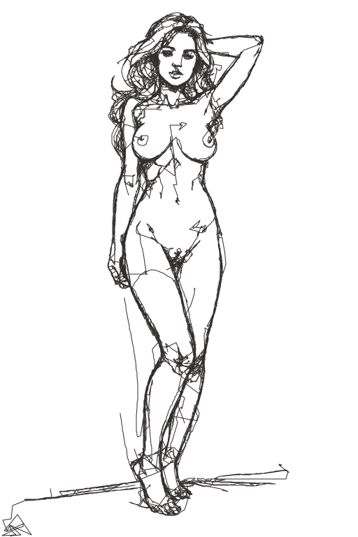 Original Standing Nude Female Figure Drawing – Expressive Black & White Line Art Original Standing Nude Female Figure Drawing – Expressive Black & White Line Art