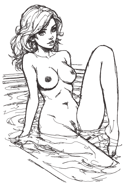 Original Reclining Nude Female Figure Drawing – Expressive Black & White Line Art Original Reclining Nude Female Figure Drawing – Expressive Black & White Line Art